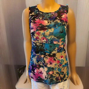 Dana Buchman Nylon Lined Tank Top Womens M Floral Sleeveless Cottagecore Fairy